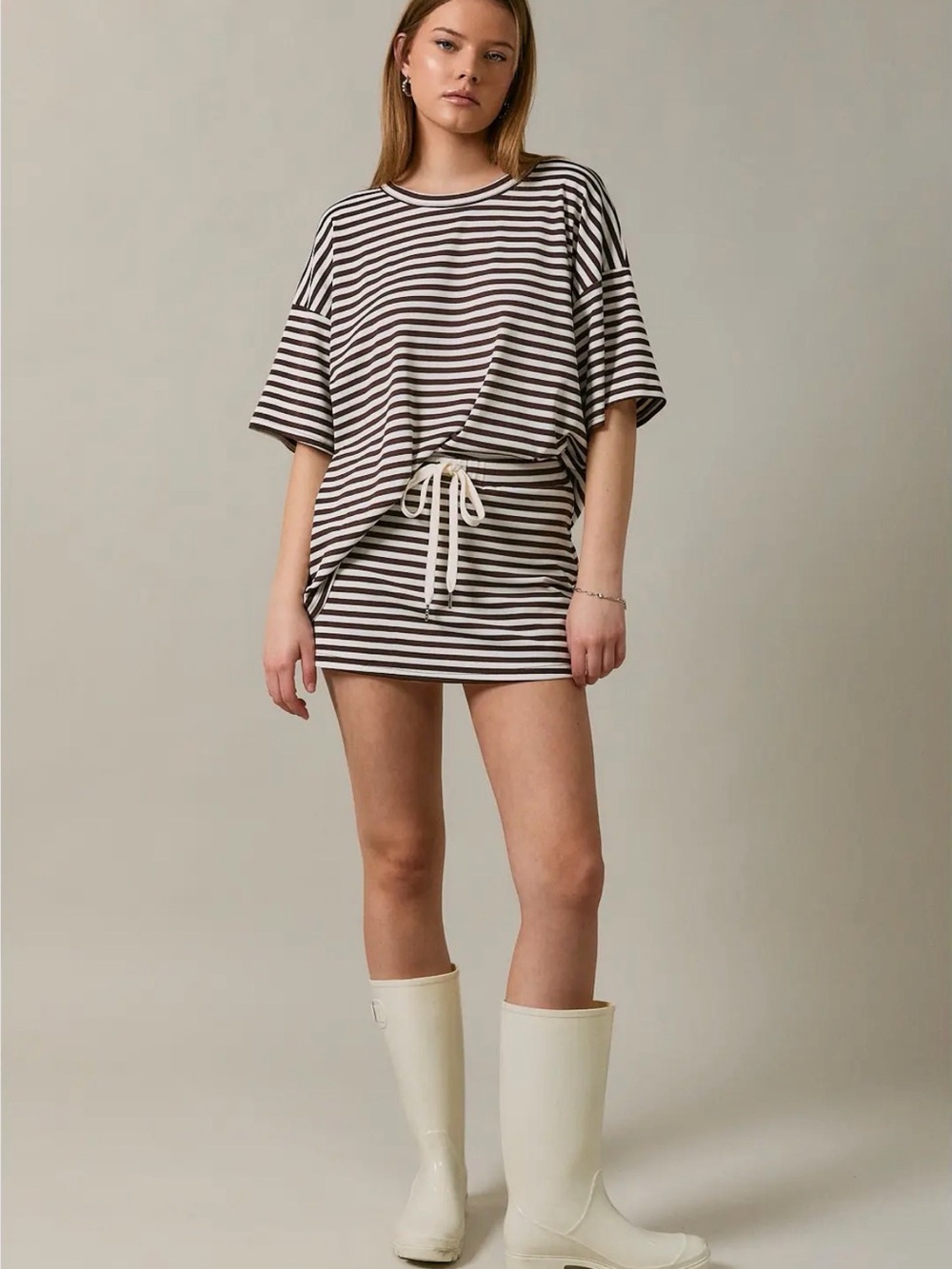 Brown Striped Skort Set